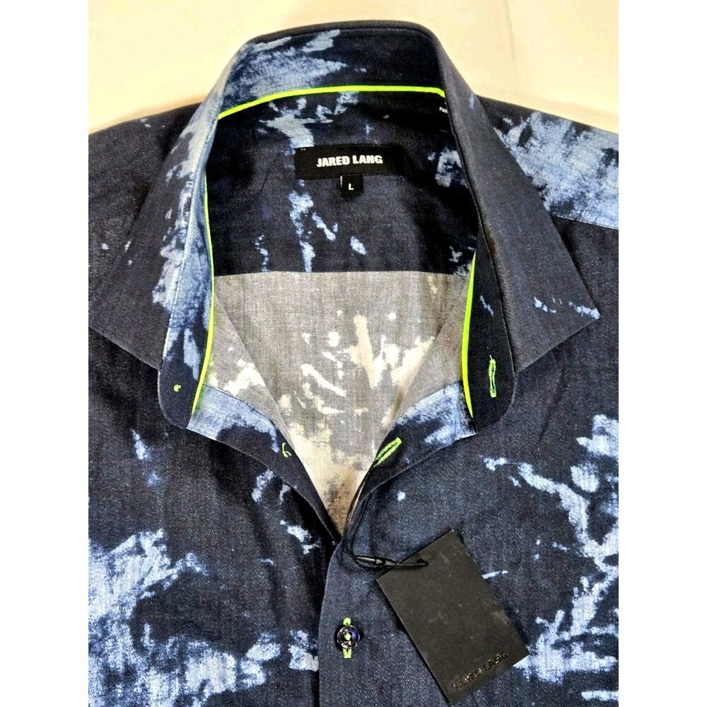Jared Lang Men's Blue Cotton Long Sleeve Button-Up Shirt Abstract Pattern Size L - Picture 7 of 7